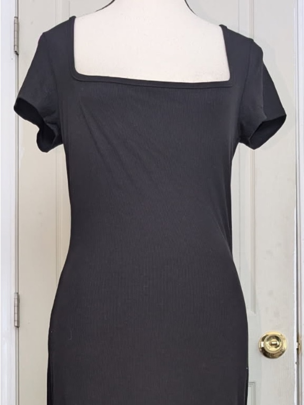 See You Monday Black Square Neck Short Sleeve Ribbed Top